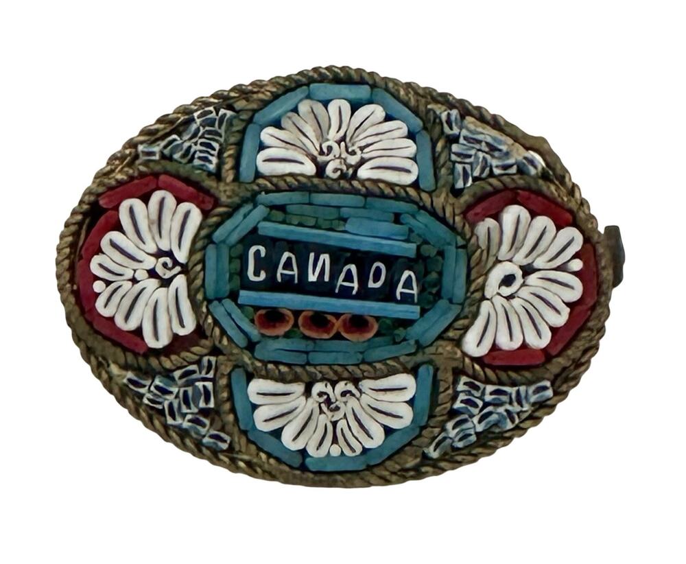 Vintage Italian Micro Mosaic Brooch Pin Gold Tone Canada Multicolor